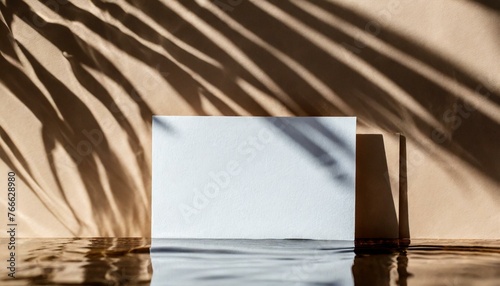 Business Card Mockup for Branding - Promotional Material for Personal Identification tied to Business - Wooden Background with Shadow Overlay - Sunshine casted on Template photo