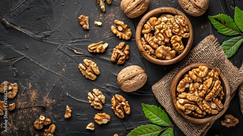 Walnuts are a natural and healthy source of iron, omega 3 acids, unsaturated fats, vitamins, and photo