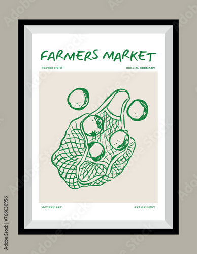 Fruits illustration in a poster frame. Doodle style. Hand drawn minimal design for wallpaper, wall decor, print, postcard, cover, template, banner.