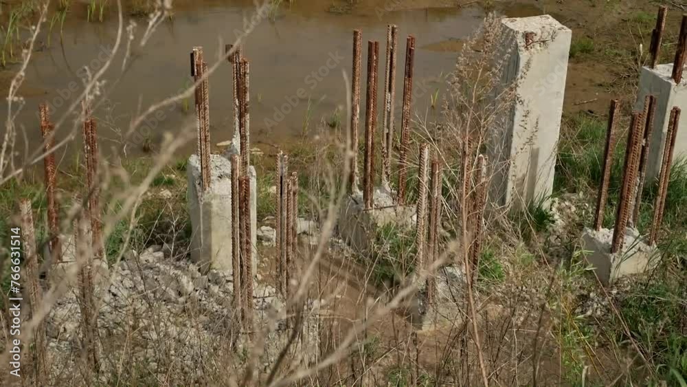 reinforced concrete destroyed bridge bridge before repair old rusty