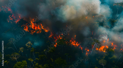 aerial view  Amazon rainforest on fire  climate emergency