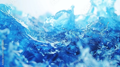 Blue Water Wave Splash on White Background. Liquid, Nature, Fresh, Flowing, Flow, Clean, Drink, Wet, Clear, Dynamic, Beverage, Shower 