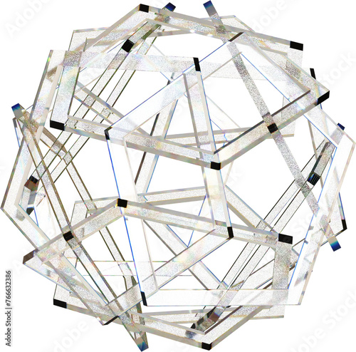 3d rendering. Abstract geometric shapes illustration. Dispersion glass objects isolated on transparent background