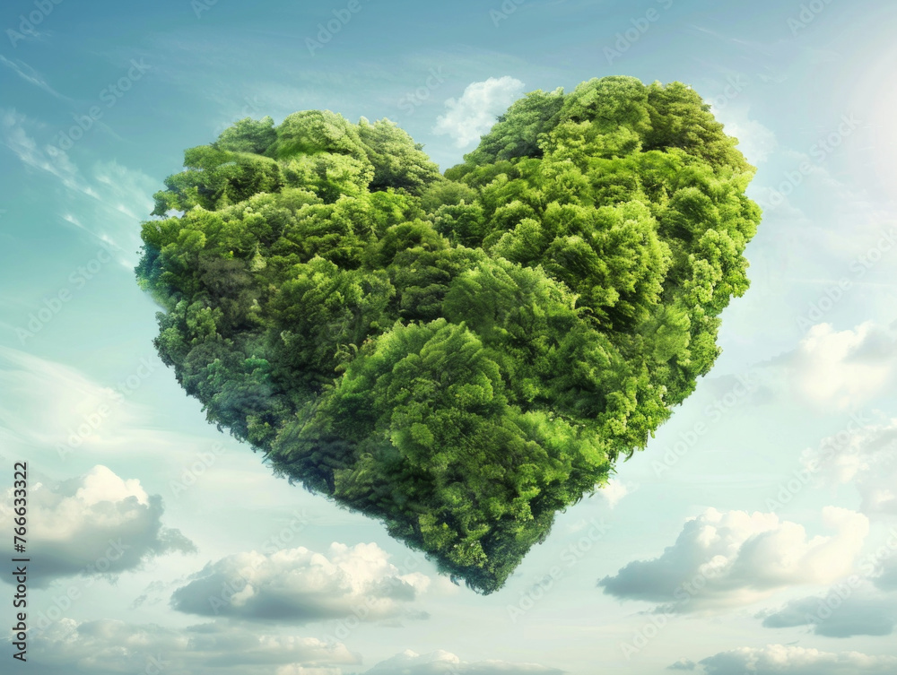 Love for Nature: Heart-Shaped Forest Island Floating in the Sky Love for Nature: Heart-Shaped Forest Island Floating in the Sky