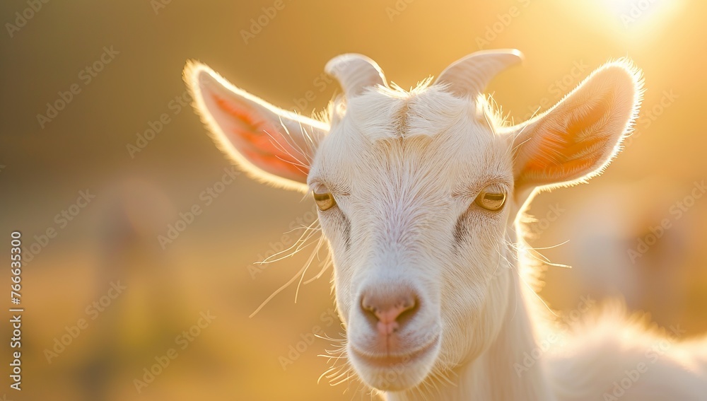 Sun-Kissed White Goat Portrait in Pastoral Setting Sun-Kissed White Goat Portrait in Pastoral Setting