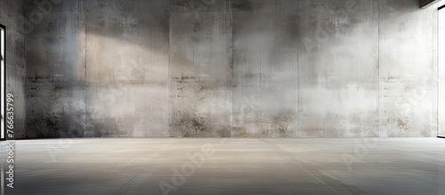 A close up showcasing a room with a large window and a sturdy concrete wall