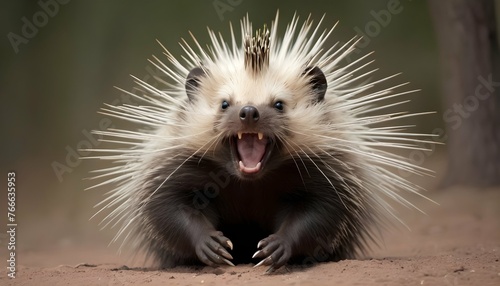 A Porcupine With Its Spines Vibrating With Excitem