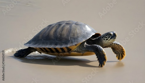 A Turtle With Its Fins Gently Propelling It Forwar