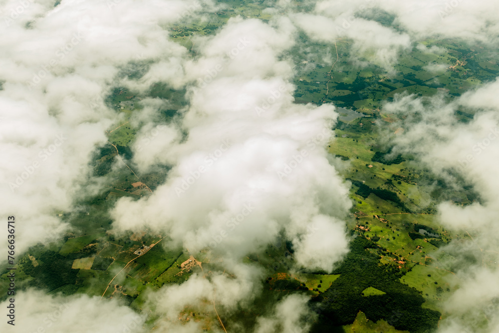 The beautiful nature in Brazilian lands seen from the top of an airplane, in aerial photographs