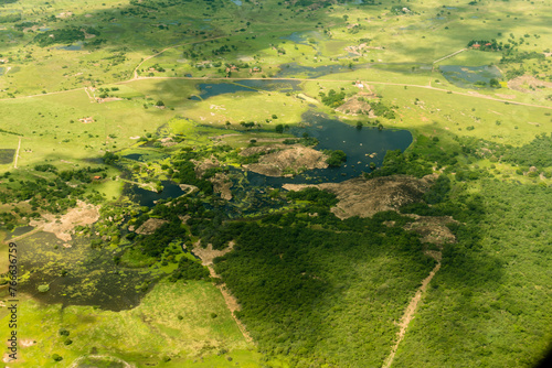 The beautiful nature in Brazilian lands seen from the top of an airplane, in aerial photographs