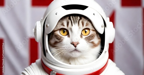 Cat wearing a white astronaut helmet