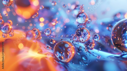 3D rendering of a close-up of a water surface with bubbles.