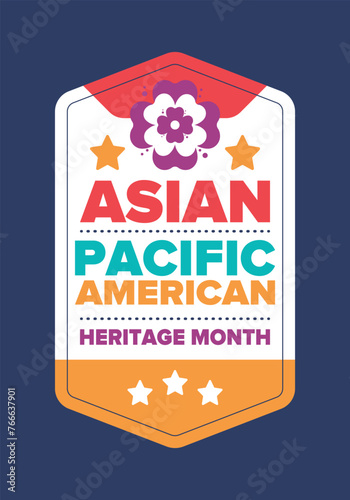 Asian Pacific American Heritage Month. Celebrated in May. It celebrates the culture, traditions and history of Asian Americans and Pacific Islanders in the United States. Poster, card, banner. Vector