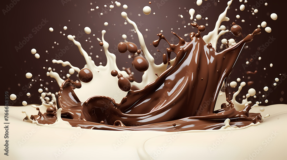 Fototapeta premium Chocolate and milk texture delicious background splash