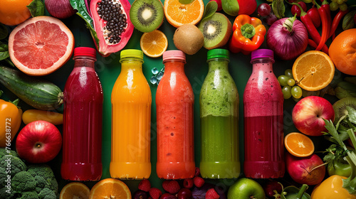 Refreshing Hydration: Juices, Smoothies, and Water Bottles with Fresh Fruits and Vegetables