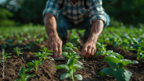 man in vegetable garden working outside with land