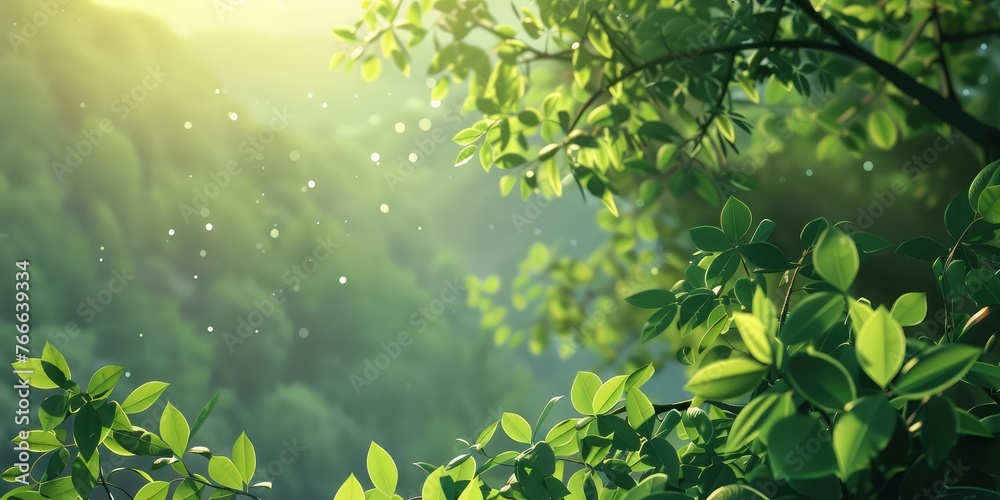 Nature emerges through the interplay of a vibrant green tree in spring