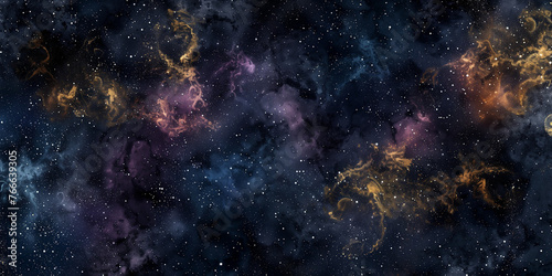 Deep blue space background pattern design. Horizontal banner. Amazing cosmic wallpaper. Milky Way abstract wallpaper. Digital artwork raster bitmap. 