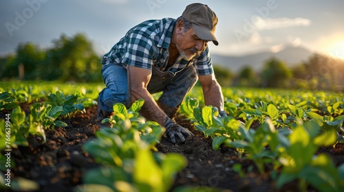 Portrait of skilled Hispanic man working on farm field