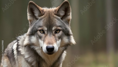 A Wolf With Its Ears Perked Up Listening Intently