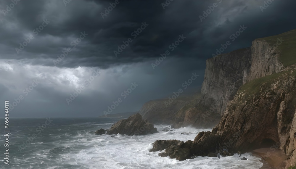 Captivating Dramatic Stormy Sky Over A Rugged Coa