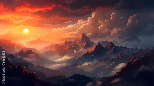 sunset in mountains, beautiful mountains in a sunset