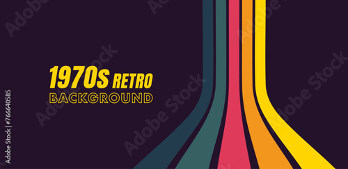 Retro vintage background in 70s style with colorful stripes. Fun abstract trendy 1970s poster. Minimalistic old background . Vector illustration