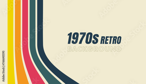 Retro vintage background in 70s style with colorful stripes. Fun abstract trendy 1970s poster. Minimalistic old background . Vector illustration