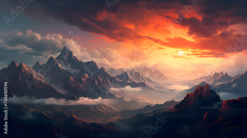 sunset in mountains, beautiful mountains in a sunset © Gomez