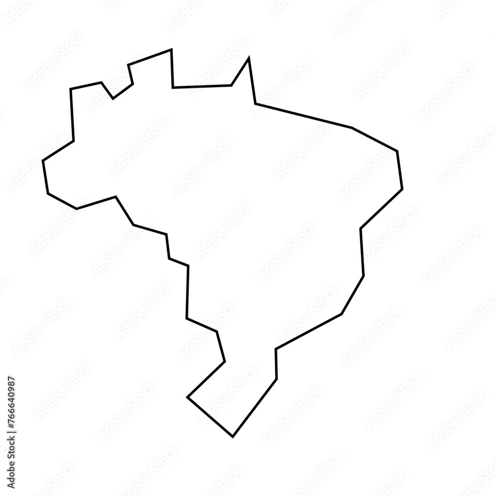 Brazil country thin black outline silhouette. Simplified map. Vector icon isolated on white background. Brazil country thin black outline silhouette. Simplified map. Vector icon isolated on white background.