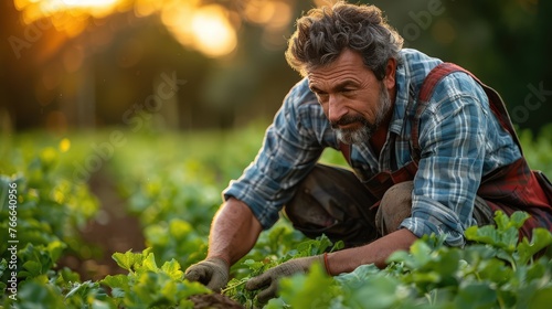 senior farmer working in field