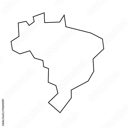 Brazil country thin black outline silhouette. Simplified map. Vector icon isolated on white background.