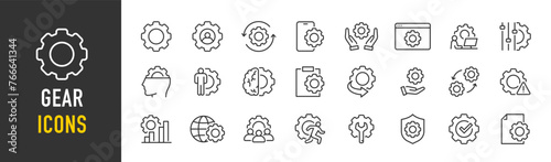 Gear web icons in line style. Setup, settings, process, engineering, tools, download, collection. Vector illustration.