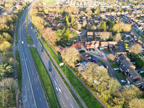 Aerial View of British Road and Traffic at Thornhill park Oxford, England UK photo