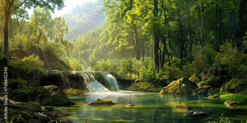 Waterfall hidden in the tropical jungle