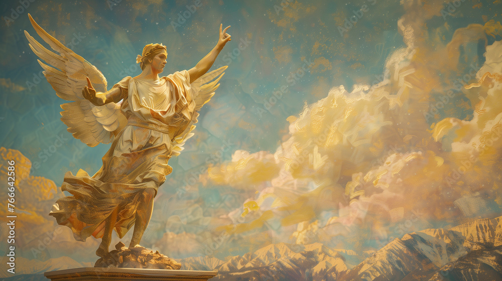 Fototapeta premium Epic painting of the angels in the sky. Religious art.