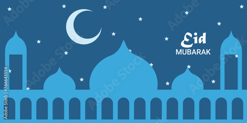 Eid Mubarak greeting card. Flat illustration of eid mubarak, suitable for social media post template.