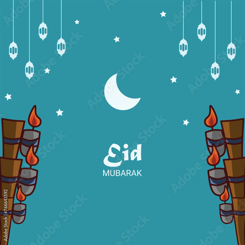 Eid Mubarak greeting card. Flat illustration of eid mubarak, suitable for social media post template.