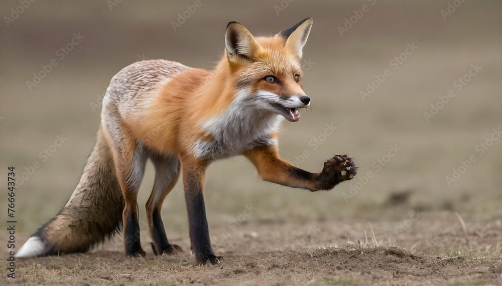 A Fox With Its Paw Outstretched Testing The Groun