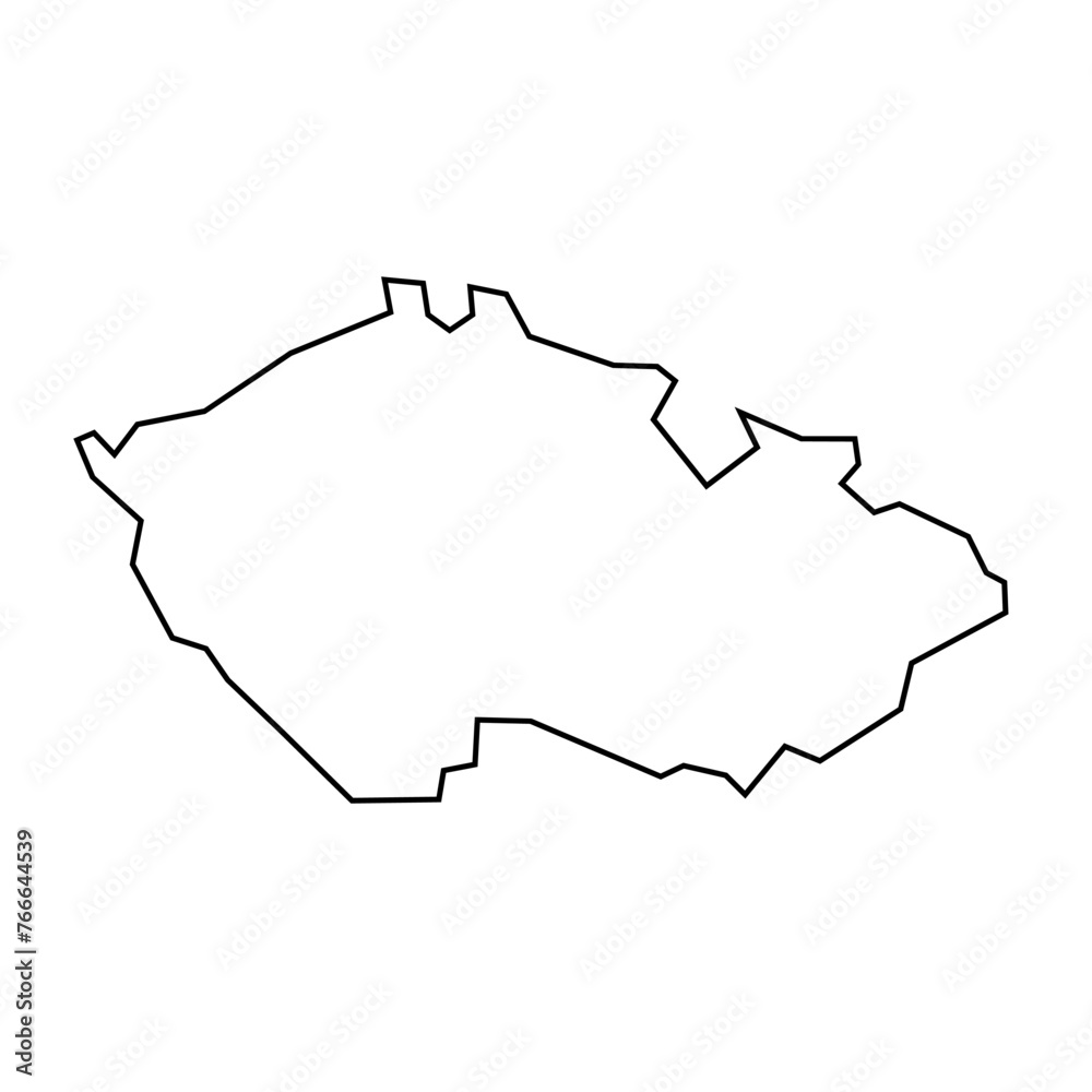 Czech Republic country thin black outline silhouette. Simplified map. Vector icon isolated on white background. Czech Republic country thin black outline silhouette. Simplified map. Vector icon isolated on white background.