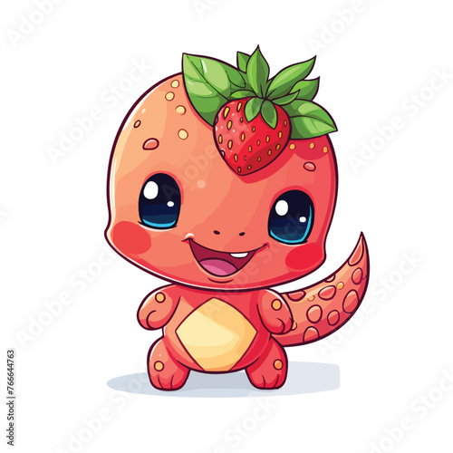 Cute dinosaur wear strawberry head mascot cartoon o