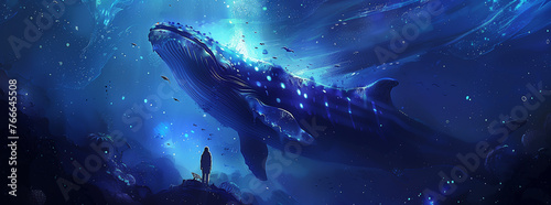 Majestic Whale Gliding Through a Starry Underwater Realm 