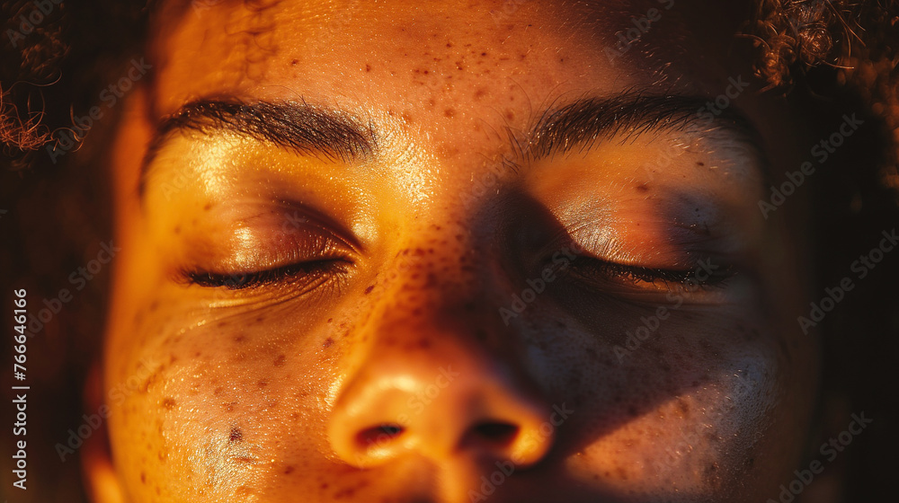 Close-up portrait of a beautiful girl with freckles on her face Close-up portrait of a beautiful girl with freckles on her face