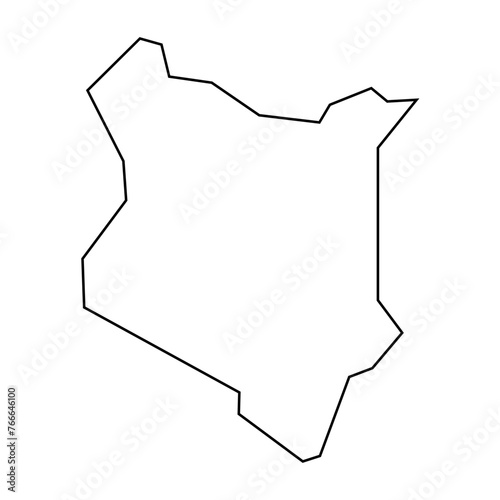 Kenya country thin black outline silhouette. Simplified map. Vector icon isolated on white background.