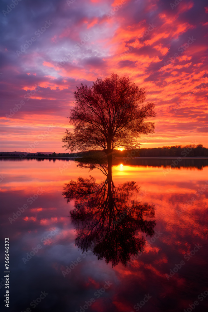 Mesmerizing Sunrise Over Tranquil Lake Captured In Stunning Hues