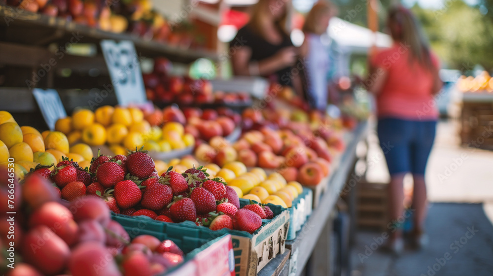 Strawberries at a farmers market in the countryside in the summer