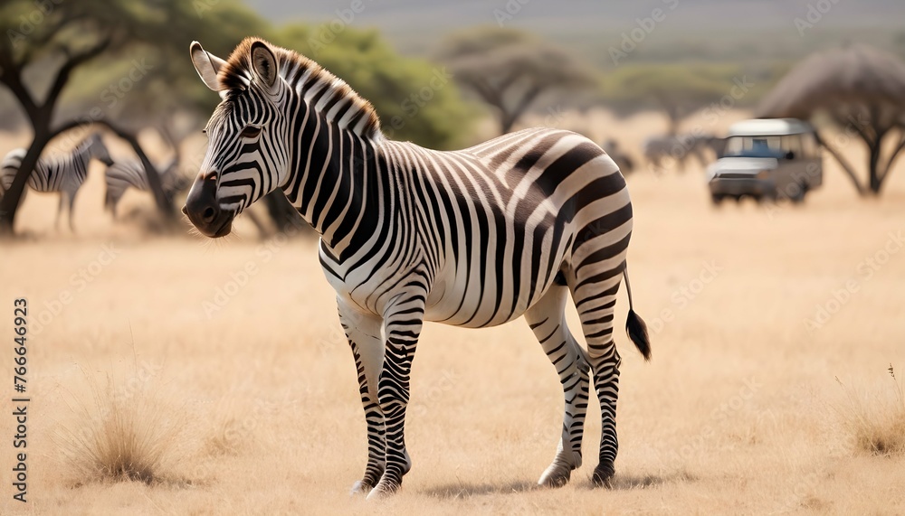 A Zebra In A Safari Setting - obrazy, fototapety, plakaty 