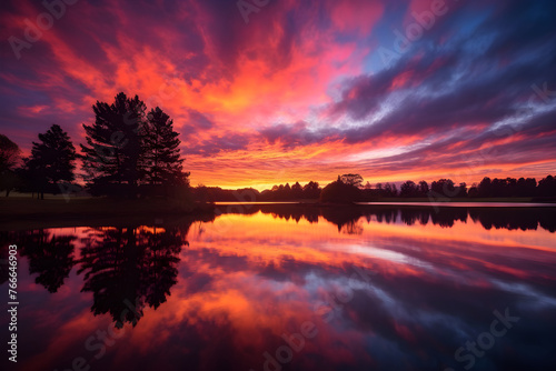 Mesmerizing Sunrise Over Tranquil Lake Captured In Stunning Hues