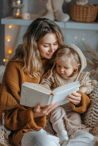 mother reads a fairy tale to a child