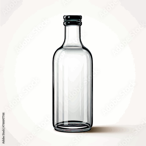 Transparent empty glass bottle isolated. 3d illustration of a glass bottle without a label. Glass bottle empty blank. 